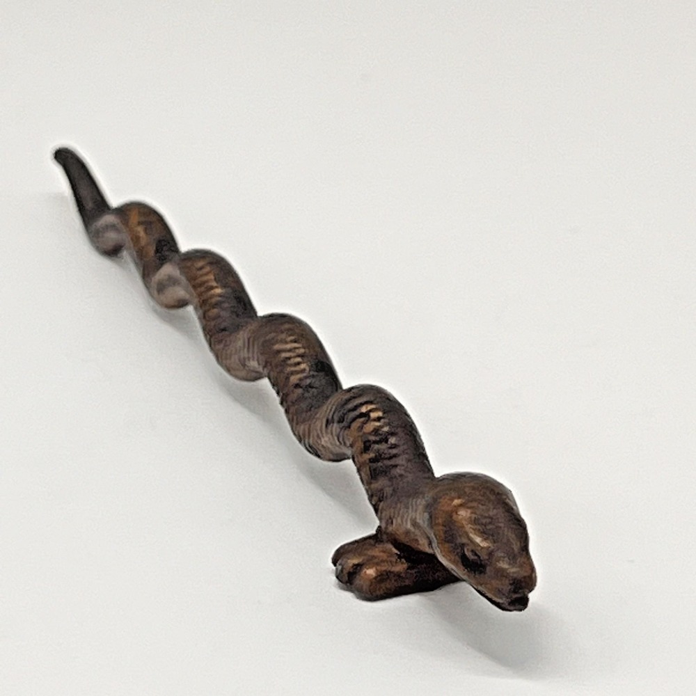 Vintage Cast Metal Snake Figurine Miniature Bronze Tone Reptile Statue